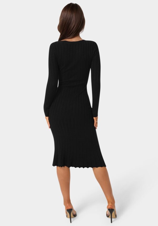 Button Front V-Neck Sweater Midi Dress